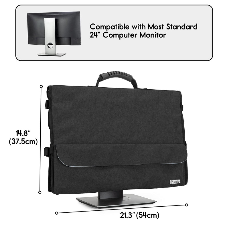 CURMIO Computer Monitor Carrying Case for 24 Inch Monitor, Computer Screen Dust Cover with Rubber Handle and Pockets, Black (Patented Design)