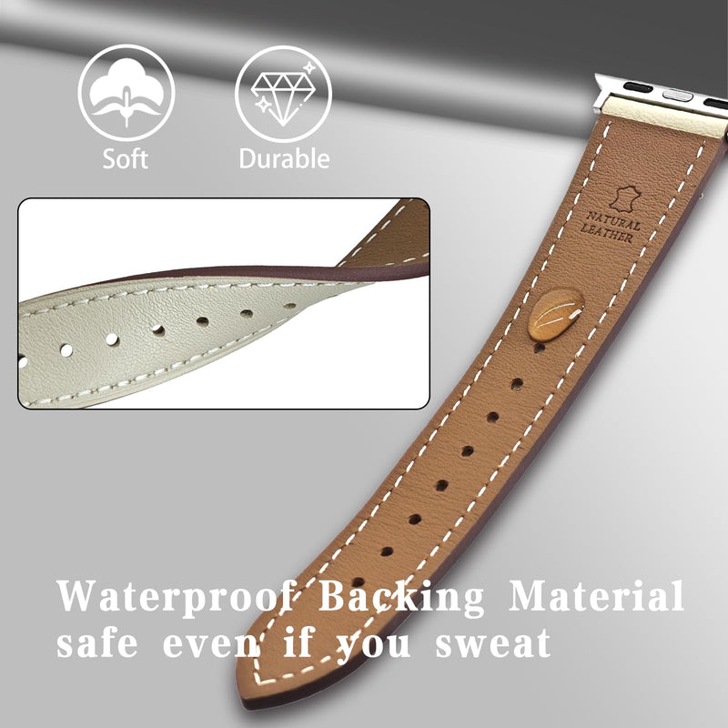 2 Pack Leather Bands Compatible with Apple Watch(Rice white and Blue) 40/38/41/42/44/45/46/49mm, Soft Leather Watch Replacement Band for Watch Series Ultra SE 10 9 8 7 6 5 4 3 2 1 for Women Men