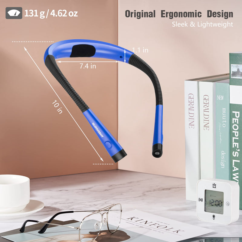 Glocusent LED Neck Reading Light, Book Light for Reading in Bed, 3 Colors, 6 Brightness Levels, Bendable Arms, Rechargeable, Long Lasting, Perfect for Reading, Knitting, Camping, Repairing Light Blue