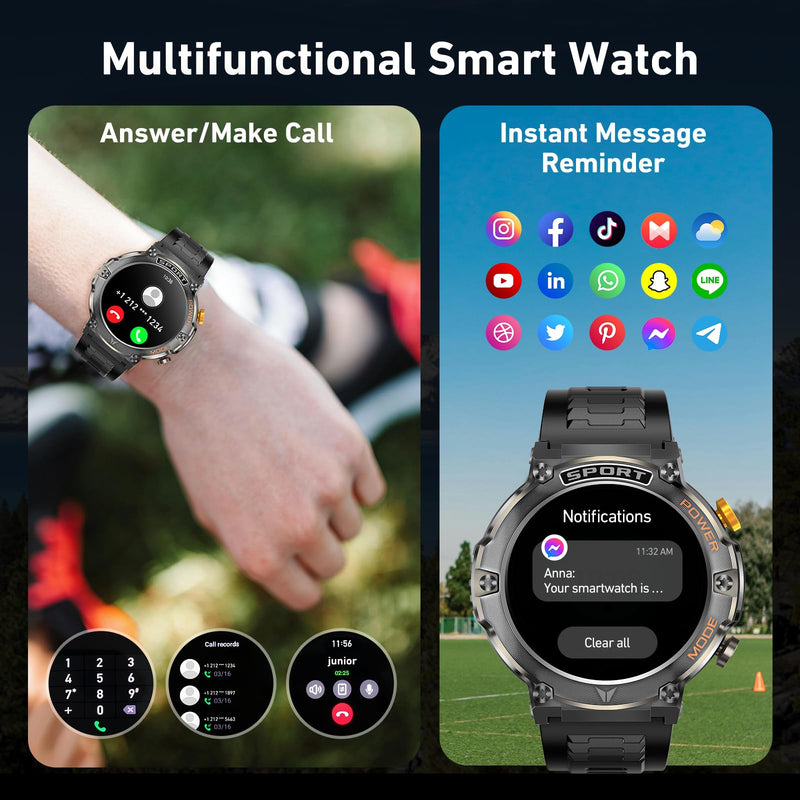 Smart Watches for Men Women, Waterproof Fitness Tracker, 1.43'' AMOLED Touchscreen Smartwatch for Android & iPhone, 150+ Sports Modes, Heart Rate/SpO2/Stress/Sleep Monitor, 2 Bands, Silver