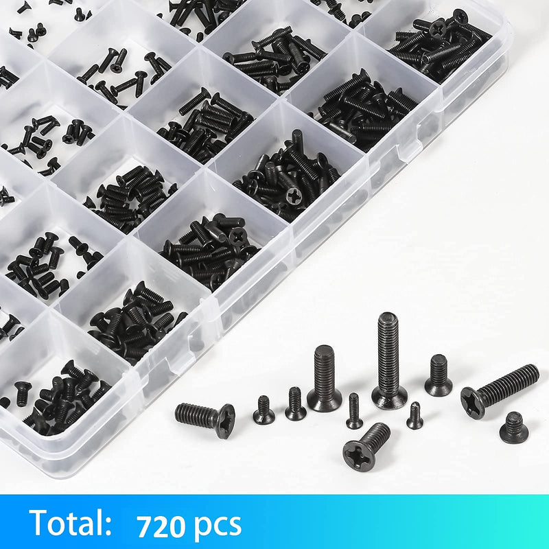 720pcs Laptop Notebook Screws Set,Replacement Computer Screws Kit,M1.4,M1.7,M2,M2.5,M3 countersunk Flat Head Phillips Mini Screw Set for Electronic Repair. 720pcs