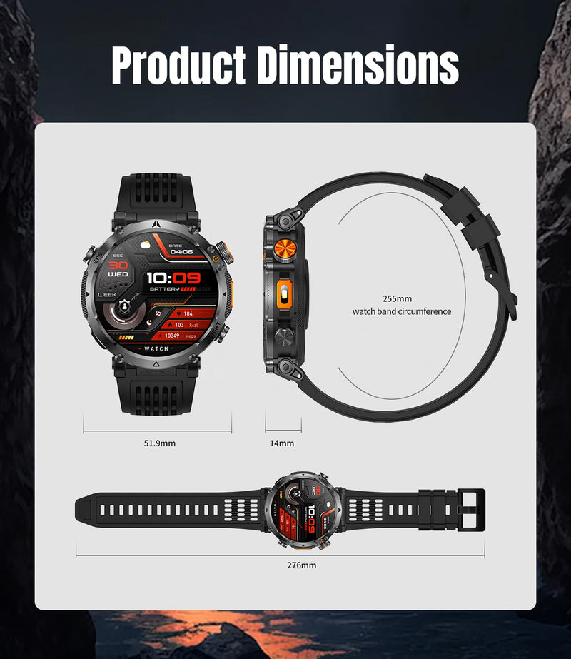 Military Smartwatch for Men with GPS, 850nAh, 1.7-Inch HD Outdoor Watch | 3ATM Waterproof, Answer/Make Call, with LED Flashlight / 100+ Sports Modes / Fitness Tracker, Compatible with Android & iOS Blue tape