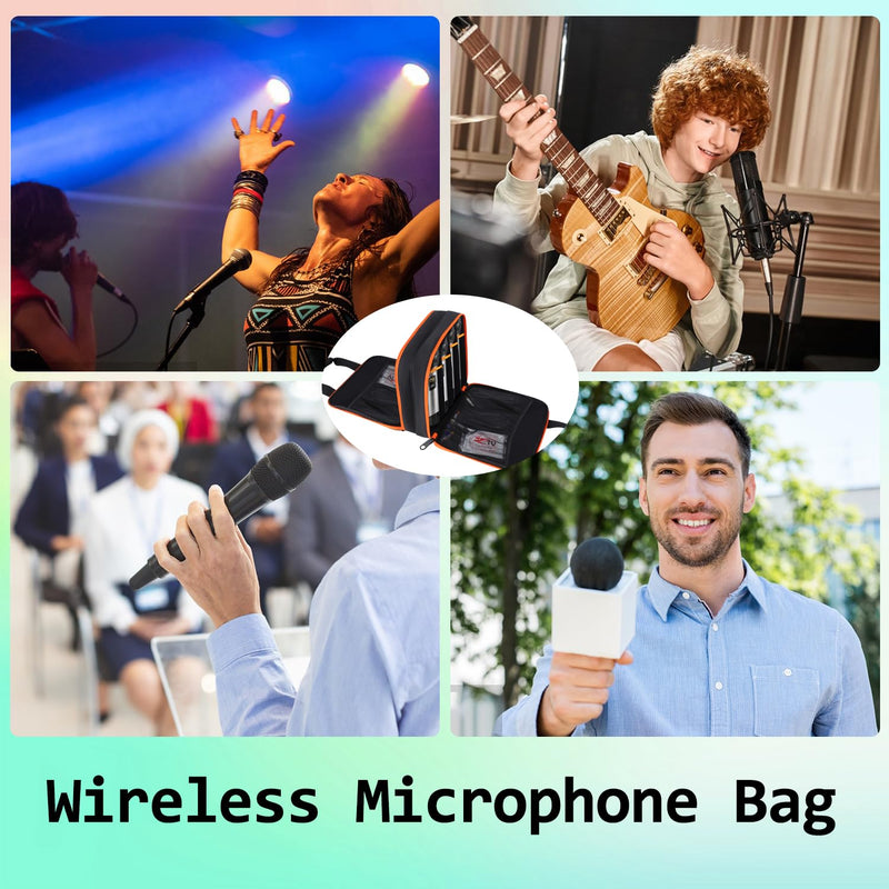 Microphone Case,Wireless Microphone Bag,Portable Storage Case,8 Slots Mic Carrying Box Bags-Travel Adjustable Foam Box,Fits Singing,Karaoke,Party(Bag Only)