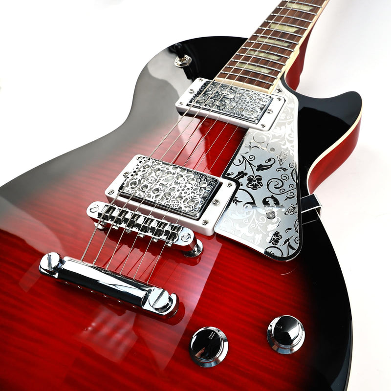 [AUSTRALIA] - Stainless Steel LP Pick Guard Scratch Plate 2-Hole Mount Engraved Metal Electric Guitar Pickguard Compatible with Epiphone Epi Les Paul Style Guitar Replacement Parts(Chrome) Chrome 