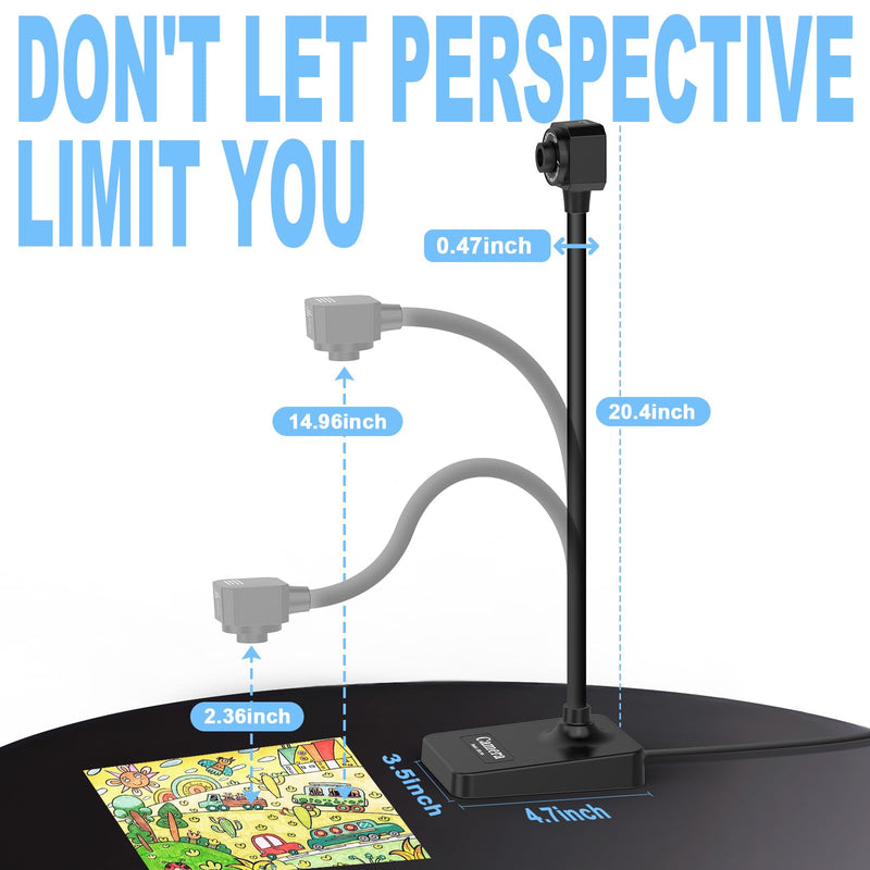 USB Document Camera for Teachers, 1080P Manual Focus Webcam with Microphone, Foldable, Compatible with Mac/Windows/Chromebook