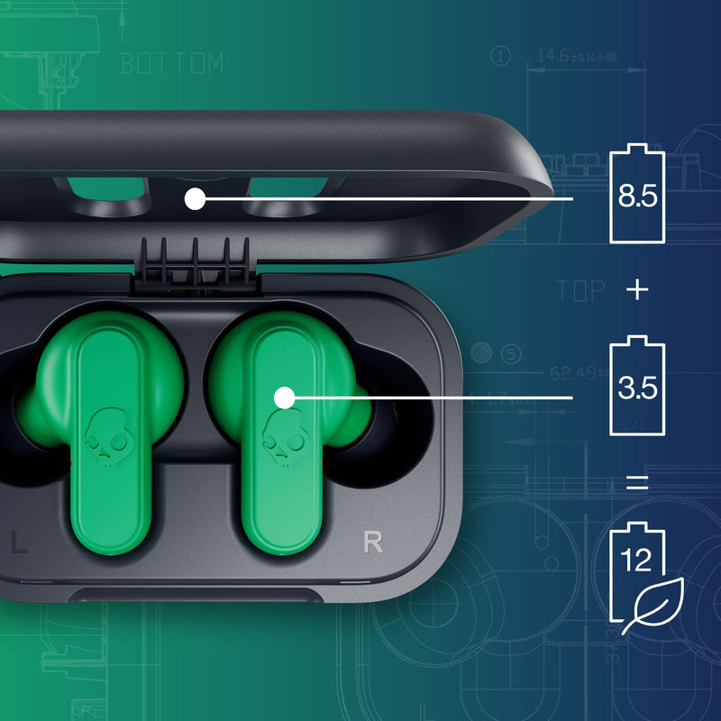 Skullcandy Dime 2 Wireless In-Ear Bluetooth Earbuds - Dark Blue/Green | Bluetooth, Noise Isolating Fit, 12 Hours Battery, Microphone for iPhone Android, Easy Carry with Integrated Lanyard One