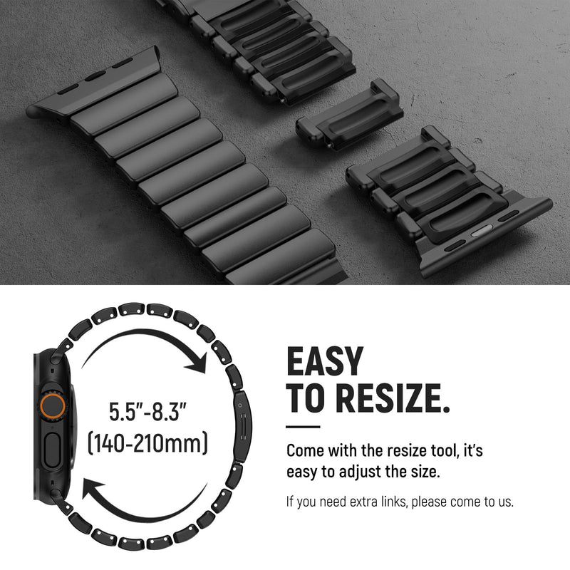NewWays Stainless Steel & Silicone Hybrid Band for Apple Watch Ultra 3 2 (49mm) & Series 11 10 9 8 7 6 5 4 SE 46mm 45mm 44mm Link Bracelet Magnetic Clasp Sport Metal Strap for Men Black / Black 44mm/45mm/46mm/49mm/42mm(S3)