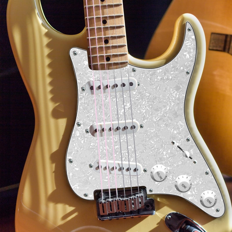 [AUSTRALIA] - SAPHUE SSS 11 Holes Strat Electric Guitar Pickguard and BackPlate Set for Fender US/Mexico Made Standard Stratocaster Modern Style Guitar Parts (SSS,3Ply White Pearl) 3Ply White Pearl 