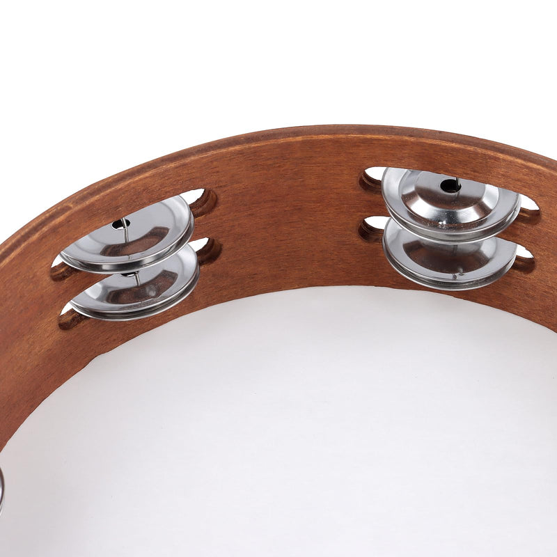 3 Pack Wooden HandHeld Tambourine Set, 6 Inch 8 Inch 10 Inch Double Row Tambourines for Adults for Party, Dance, Wedding, Brown