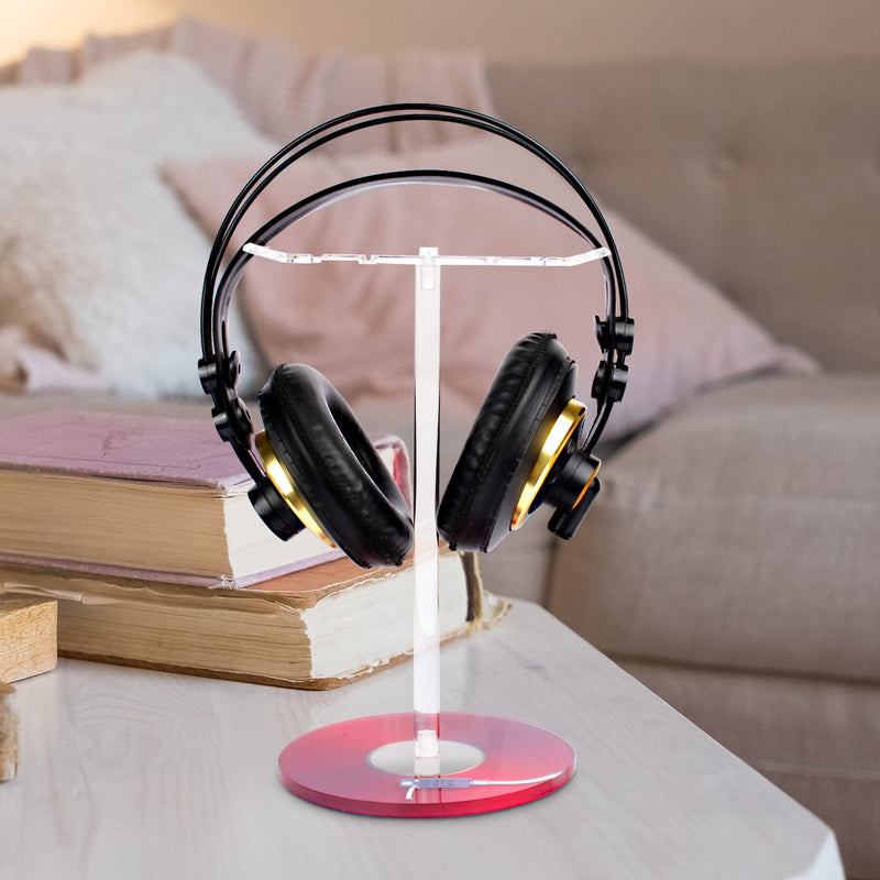 Acrylic Headphone Stand Headset Holder,Transparent Desktop Gaming Headset Stand Hanger Rack for Desk with 2 Earphone Hangers(Red Record/LP) Red Record/LP