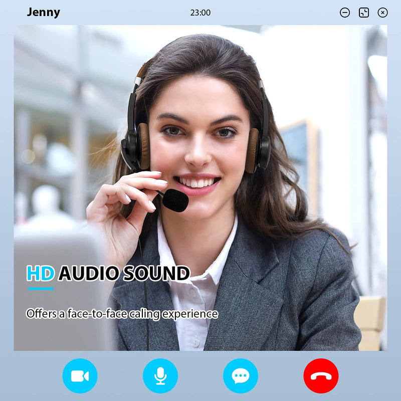 [AUSTRALIA] - Arama USB Headset with Microphone Noise Cancelling & in-line Call Controls, Ultra Comfort 3.5mm Wired Headset for Cell Phone, Computer Headset with Mute for PC Laptop Skype Webinar Home Office Brown 