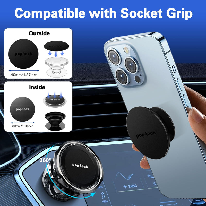 pop-tech Adhesive Magnetic Phone Holder for Mercedes-Benz GLC C E CLS-Class | Strong Magnets, Stick On Sloped Vertical Car Dashboard, All-Metal Dash Phone Mount for iPhone Samsung Socket Grip