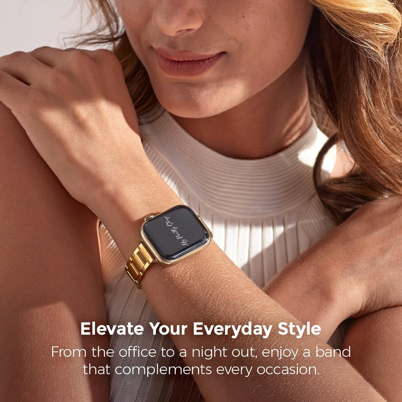 Compatible Apple Watch Band for Women, Stainless Steel- Fits Most Wrists | Series 1-11, SE and Ultra- iWatch Replacement Strap, Easy Resizing- No Tool Needed- Metal Fashion Watch Band Slim Glazé Gold 38MM / 40MM/ 41MM / (Series 10& 11 - 42 MM)