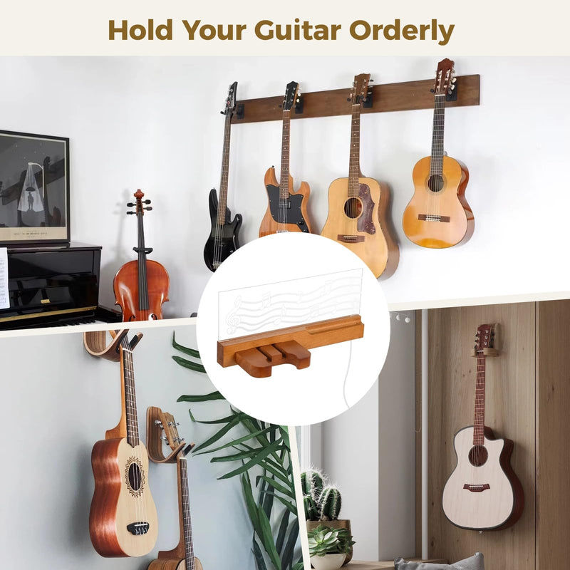 Homaisson Guitar Wall Mount Stand with LED Lights - Wooden Guitar Hanger Shelf with Pick Organizer for Acoustic Electric Guitar Bass, Music Gifts for Men Guitar Players Boyfriend