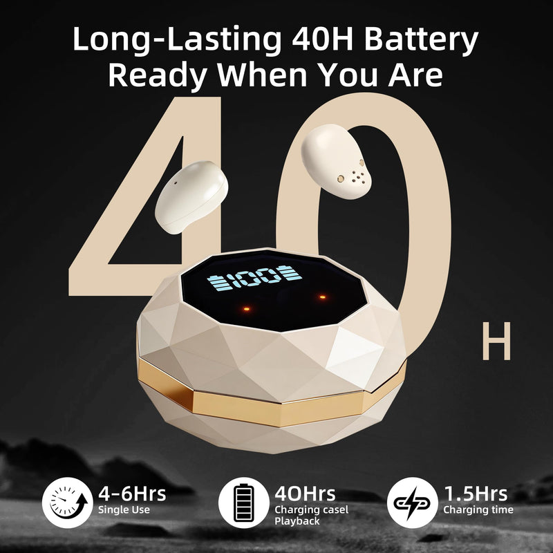 Sleep Earbuds for Side Sleepers,Mini Invisible Wireless Earbuds for Small Ear Canals,Bluetooth 5.4, 40H Battery,Waterproof,LED Power Display,Tiny Earbuds for Work,Sleep（White） White