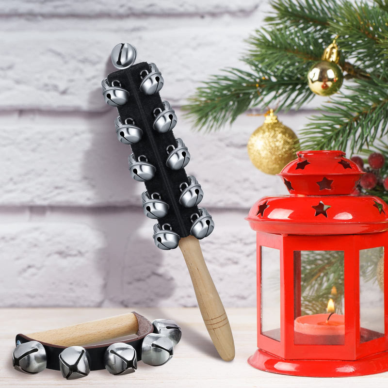 [AUSTRALIA] - 6 Pieces Christmas Hand Jingle Bells Wooden Hand Sleigh Bells Jingle Shaker Bells Handhold Bell Rattles Musical Bell Instruments Handheld Bells Holiday Christmas Decor (Black) Black 