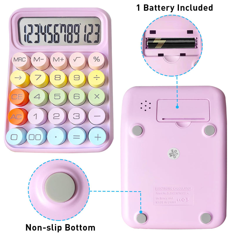[AUSTRALIA] - Mechanical Calculator,Pink Calculator Cute 12 Digit Large LCD Display Big Round Button Calculator Use as Office Calculators Desktop 15°Tilt Screen for Kids Calculator(Pink Purple) Pink Purple 