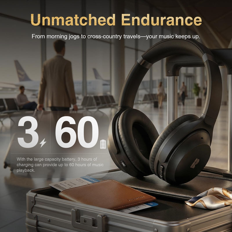Active Noise Cancelling Headphones, Wireless Over-Ear Bluetooth Headphones ANC, Hi-Res Audio, 60H Playtime, Deep Bass, 3.5MM Cable, Memory Foam Ear Cups for Work/Travel/Home/Office | cVc 8.0 Noise Canceling Mic, ANC Deep Bass, Soft Earcups, 3.5mm Cable...