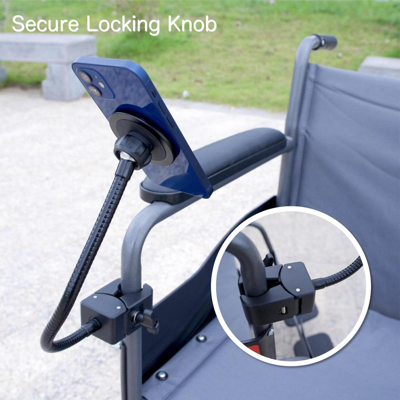 Wheelchair Magnetic Phone Holder - Adjustable Gooseneck with Angle Lock, Compatible with iPhone 16/15/14/13/12 Pro Max Series, iPad & Magnetic Phone Cases (12 Inch) 12 Inch