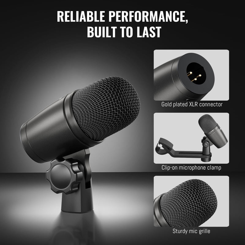Phenyx Pro PDM34 Snare Drum Mic, Cardioid Dynamic Microphone with Clip-on Microphone Clamp, Integral Stand Mount, and Long-Lasting Metal Housing