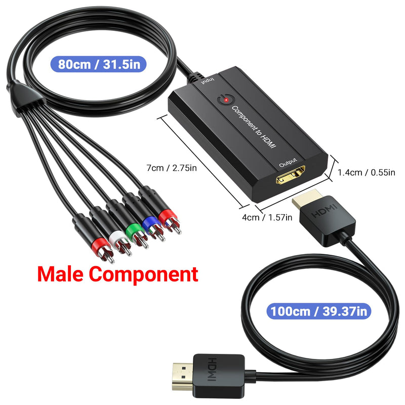 Male Component to HDMI Converter for DVD/STB/VHS with Female Component to Display on HDTVs(Not for 240P PS1 Games), 1080P YPbPr to HDMI Converter Adapter