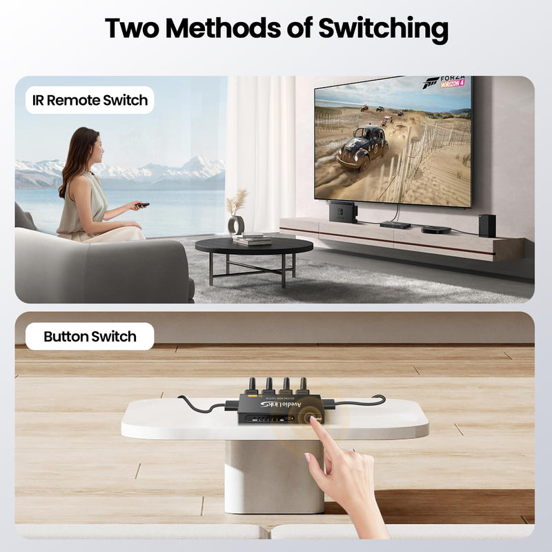 avedio links 8K HDMI2.1 Switch with Remote 5x1, 5 in 1 Out HDMI Splitter with Remote, Auto Switch HDMI Selector Box Support 4K@60Hz, HDCP2.3, HDR, 3D, for PS5, Xbox, Fire Stick, Blu-ray, HDTV 8K 60Hz 5 to 1