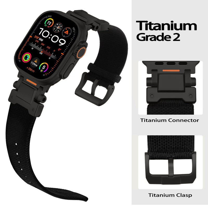 ACESTAR Titanium Clasp Titanium Connectors Tricot Band Compatible with Apple Watch Ultra 2 / Ultra 49mm / Series 10 46mm, DLC Coating Ti Trail Series 39g 26mm Wide Knitted Textile Band 49mm/46mm/45mm/44mm Black/Black