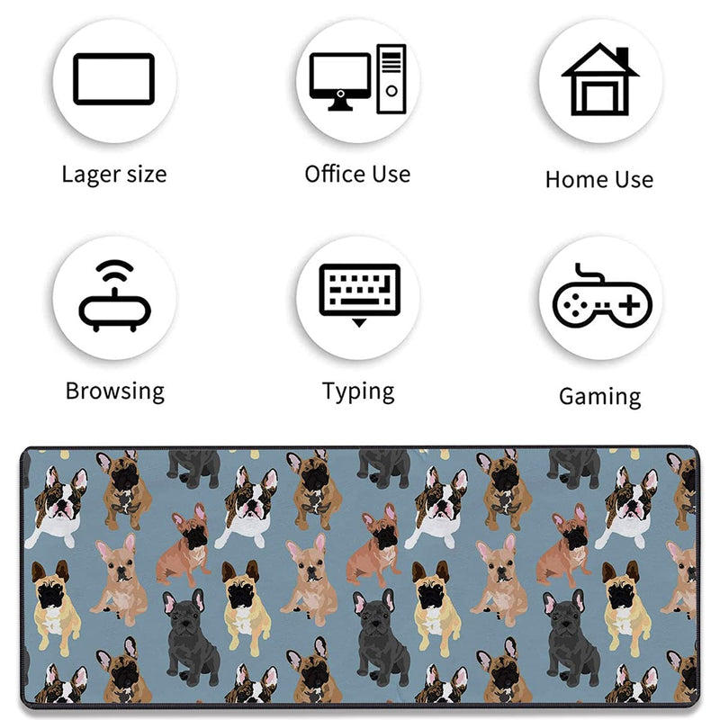 Gorzzt Extended Large Gaming Mouse Pad and Coaster with Stitched Edge 31.5x11.8 inch Non-Slip Rubber Base Mouse Pad, Suitable for OfficeHome Desk Mat-French Bulldogs Doormat Home GO-Mouse1-C 004