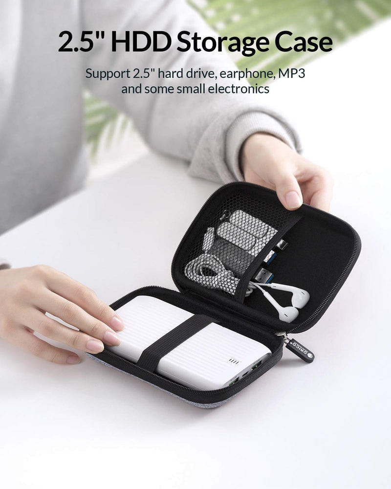 ORICO Hard Drive Case 2.5 inch External Drive Storage Carrying Bag Waterproof Shockproof with Inner Size 5.5x3.5x1.0inch for Organizing HDD and Electronic Accessories,Grey(PHD-25) Grey