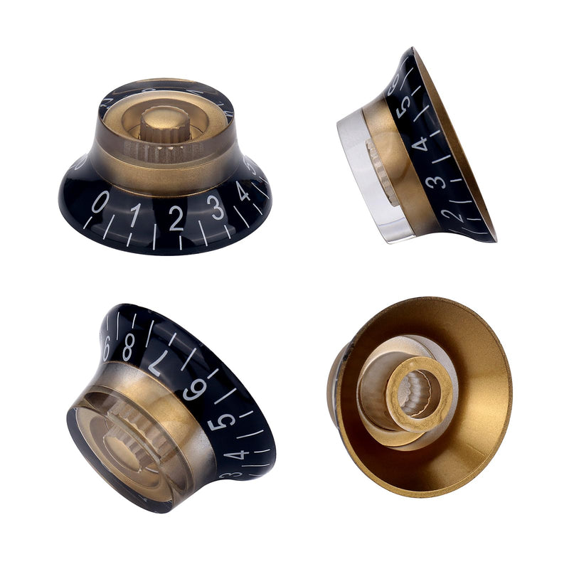 4pcs Bell Top Hat Guitar Knobs Black Gold Guitar Speed Control Volume Tone Knob for Tele Les Paul Style Guitar Bass Accessories (Hat Style)