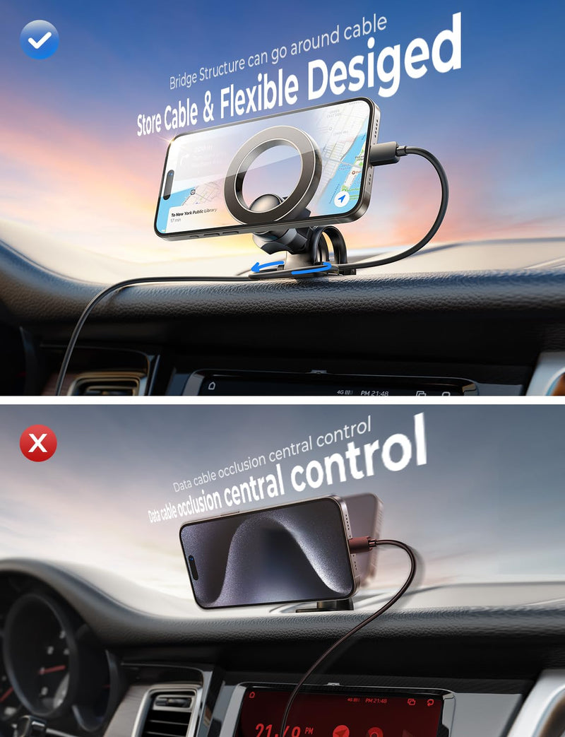 LISEN Flexibly Install for MagSafe Car Mount, 360° Rotation Magnetic Phone Holder for Car, Hands Free iPhone Car Holder Mount Dash Vent Phone Mount for Car for iPhone 15 14 13 12 Pro Max Plus Mini Dashboard & Vent
