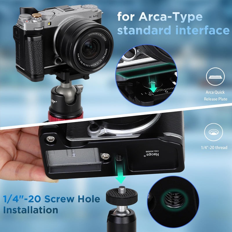 [AUSTRALIA] - Haoge XM5 Camera Bracket Holder Hand Grip for Fujifilm X-M5 Camera Body L-Shape Grip fit Arca Swiss Kirk RRS Benro Quick Release Plate HG-XM5B 