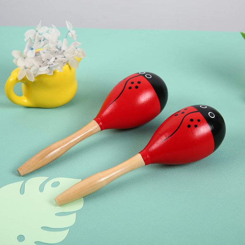 Maracas, Wooden Shaker Musical Percussion Instrument for Adult Kids Babies Toddlers, Red Ladybird