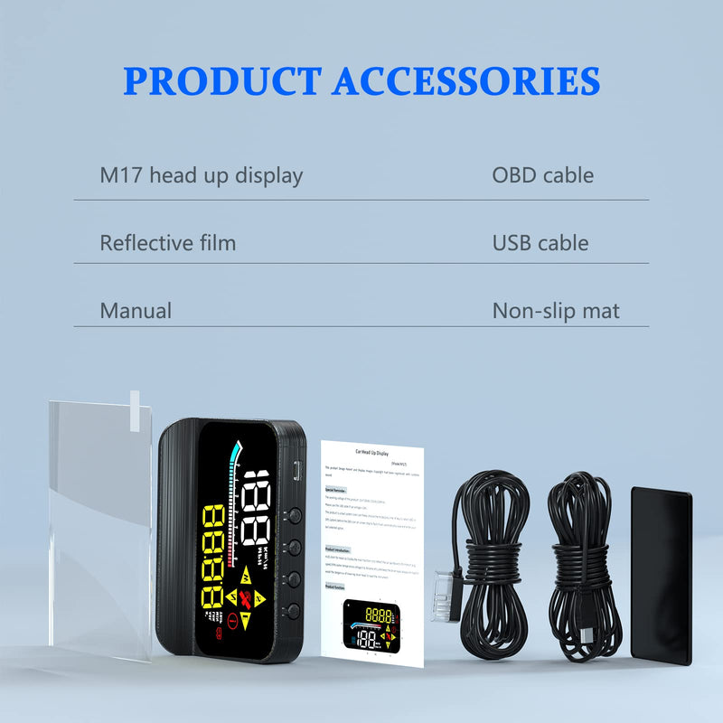 [AUSTRALIA] - Car HUD OBD2 GPS Dual System Projector for Car, Heads up Display for Cars，Digital Speedometer for car mph, Suitable for All car M17 