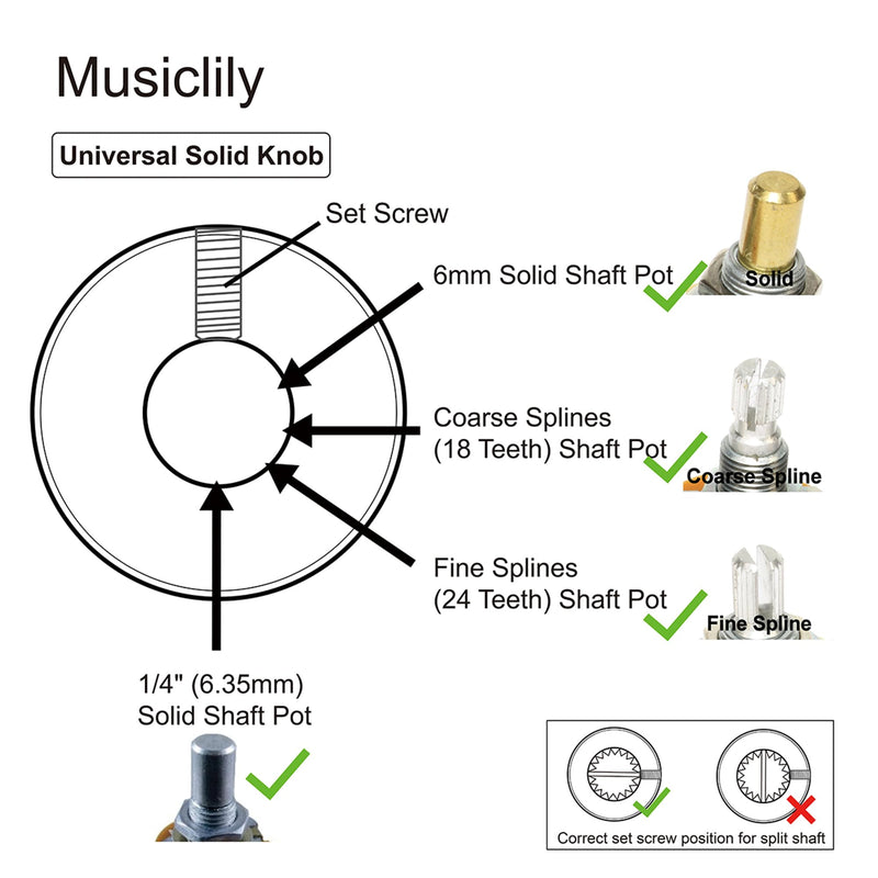 Musiclily Pro 1/4" Steel Fine Knurled Dome Knobs Universal Fitting Control Knobs with Set Screw and Indicator Dot for Electric Guitar or Bass, Chrome (Set of 2)