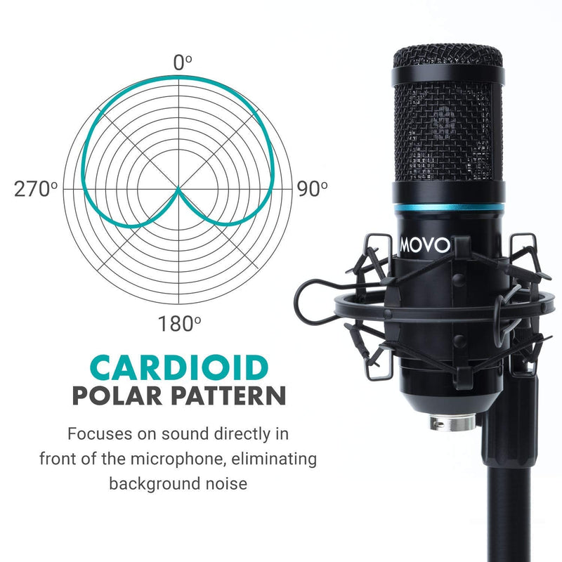Movo PC-M6 Universal Cardioid Condenser Microphone with XLR and 3.5mm, Shock Mount, and Windscreen - Perfect for Podcasting, Live-Streaming, Gaming, Remote Work