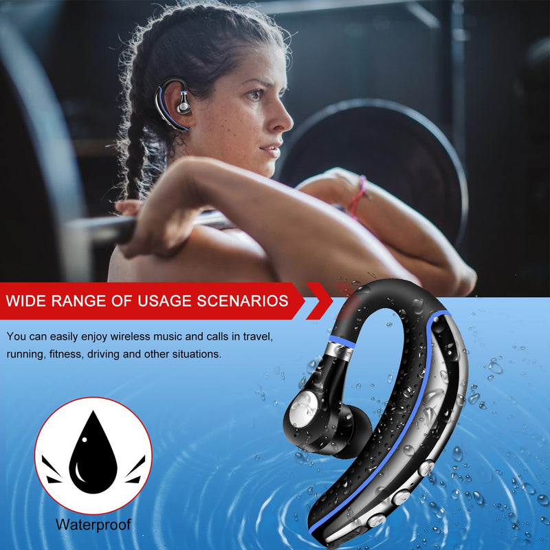 Bluetooth Headset,Wireless V5.0 Business Bluetooth Earpiece in Ear Lightweight Sweatproof Earphones with Mic Work for Cell Phones for Office/Workout/Driving Blue