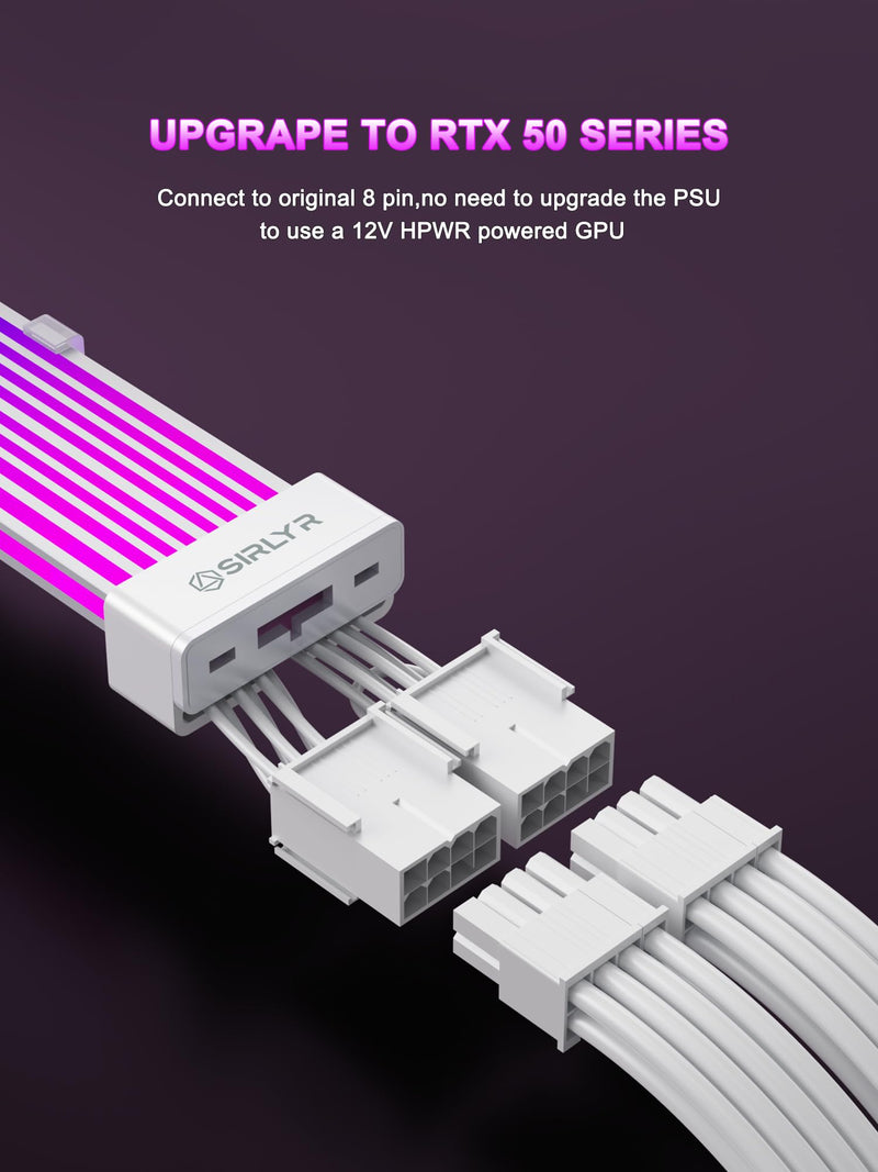 Sirlyr RGB 12VHPWR Cable Set,ARGB PSU Extensions for RTX 50/40 | Includes 24Pin ATX & 16Pin to 2×8Pin GPU cables,soft LED strip ARGB lighting,compatible with RTX 5090/5080/4080 12VHPWR to 2×8 Pin Set