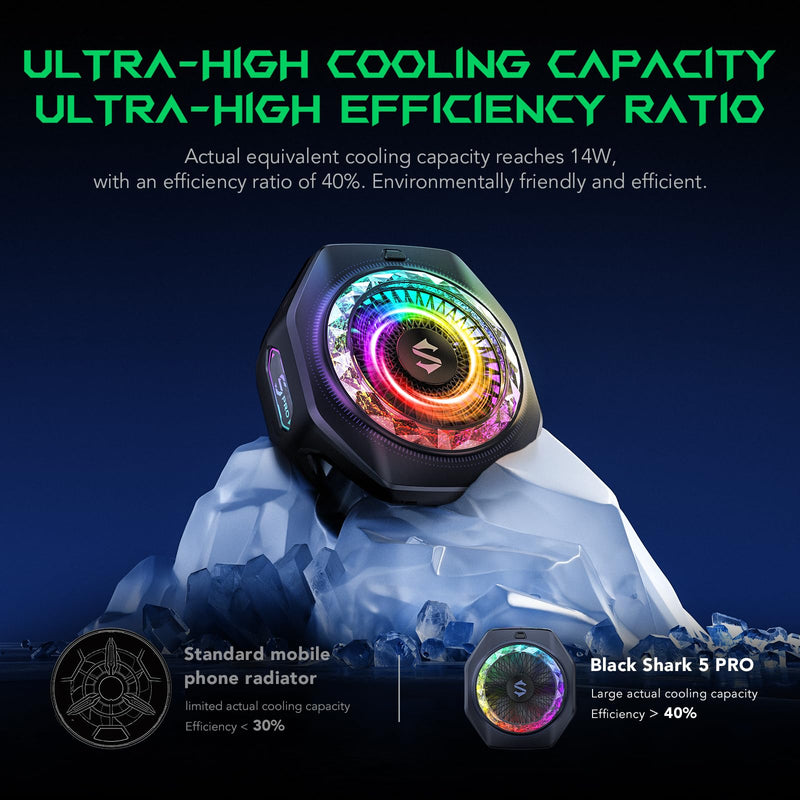 Black Shark Magnetic Phone Cooler 5 Pro - 18 Addressable RGB LEDs, Detachable Grip, APP-Controlled Thermostatic Cooling Fan for iPhone MagSafe/Android/iPad -Gaming/Streaming/Photography 5 Pro Black