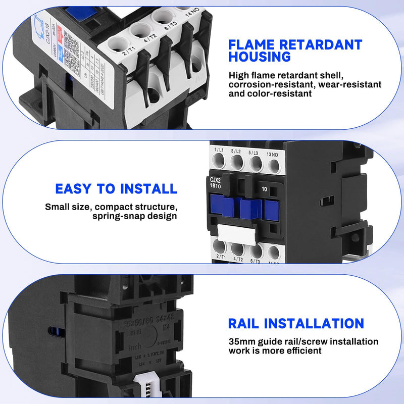 Buyweek AC Contactor 3P Motor Contactor CJX2-1810, AC Contactor 220 V, 50/60 Hz, Air Switch, Industrial Protection Against Leaks, Special Thickened Silver Point