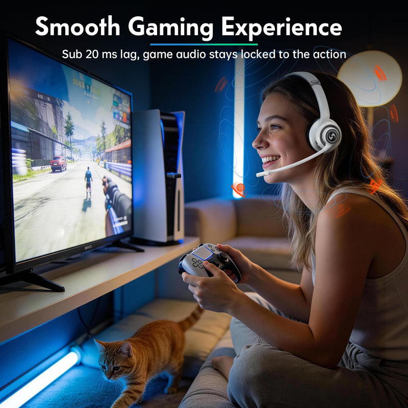 [AUSTRALIA] - Wireless Headsets with Mic for Work, Wireless Headset for Cell Phones, Ultra Lightweight& 50+ Playtime, On Ear Bluetooth Headphone Fit for PC/Call Center/Computer/Laptop/Teams - White 
