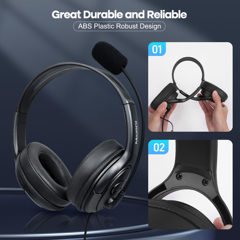[AUSTRALIA] - MAIRDI USB Headset with Microphone for PC, Computer Headset with Mic Noise Canceling for Laptop Teams Zoom Office Work Call Center Business Softphone, Dictation Headset for Dragon Naturelly Speaking 
