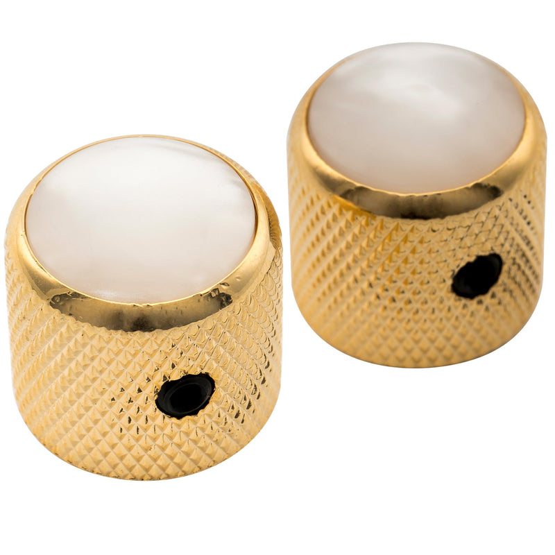 Musiclily Pro 1/4 Inch Steel Mother-of-Pearl Top Dome Knobs with Set Screw Universal Fitting Control Knobs for Electric Guitar or Bass, Gold (Set of 2)