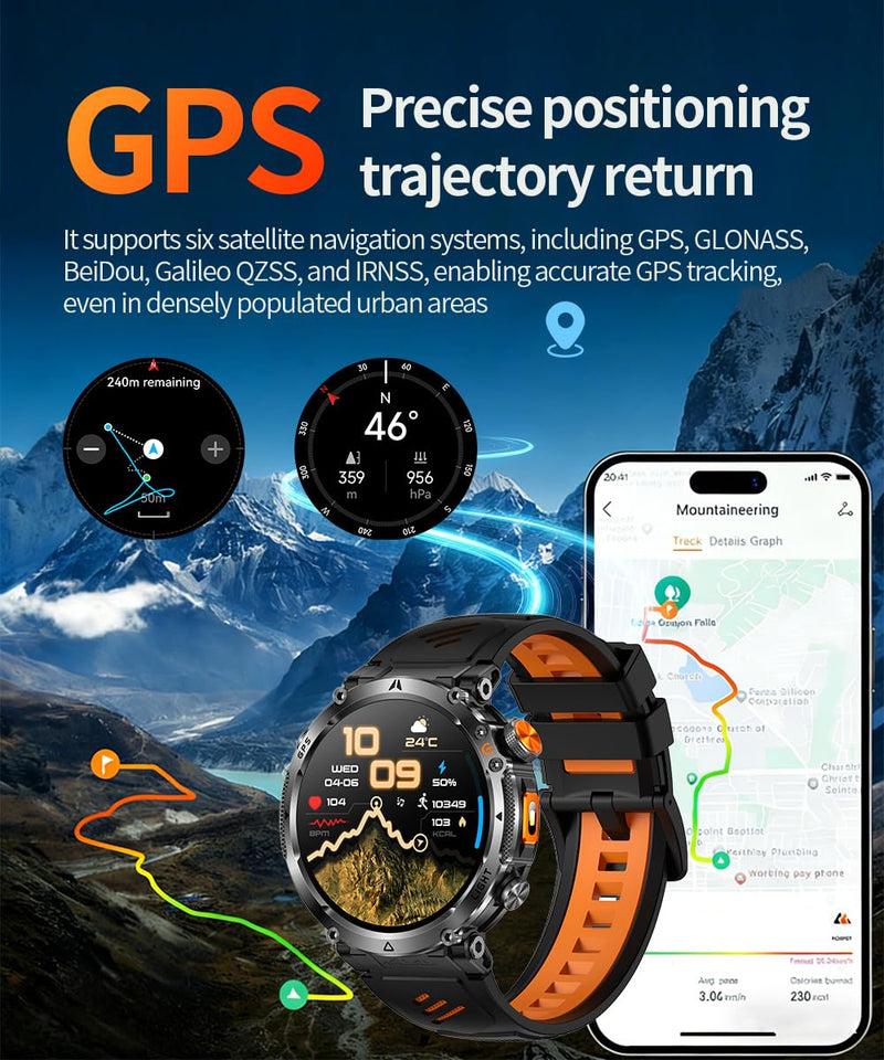 Military Smart Watch for Men, 1.7" HD Rugged Smartwatch with GPS, Bluetooth Call, 100+ Sports Modes, Heart Rate Blood Pressure Sleep Monitor, IP68 Waterproof Fitness Tracker (Black orange Band) Black orange Band