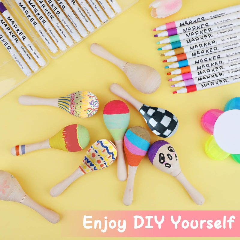 30 PCS Unfinished Wooden Maracas DIY Mini Wooden Maracas Mini Maracas for Mexican Fiesta Party Favors with 24PCS Multi-color Pens DIY Painting Maracas Bulk Cinco De Mayo Party Supplies 30pcs