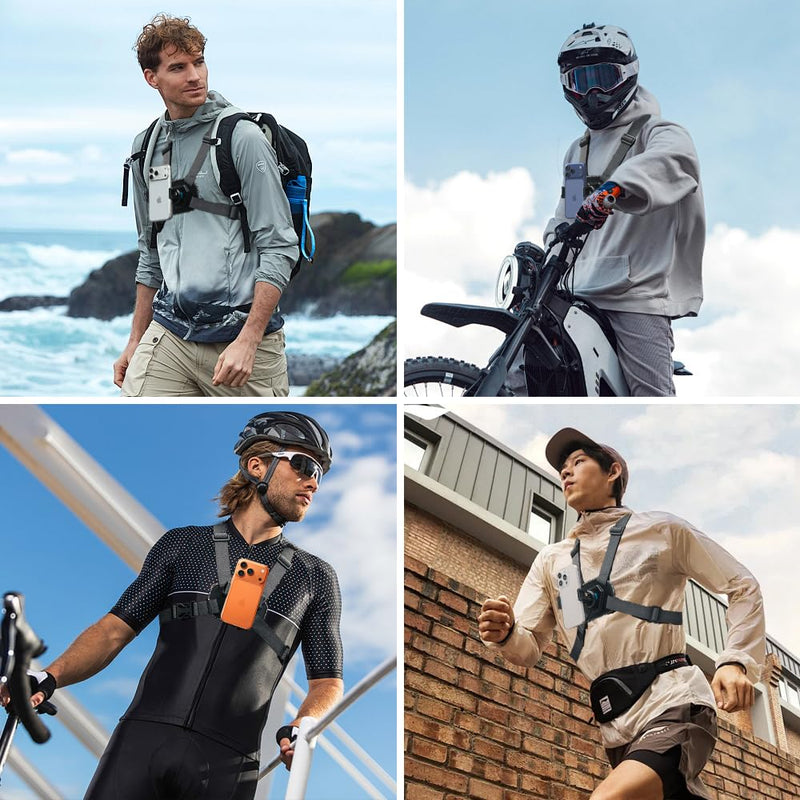 Adjustable Phone Chest Mount Harness Strap Moblie Phone Holder Mount for Recording Bike/Kayak/Fishing/Skateboard POV/VLOG Compatible with iPhone 17/16/15/14/13 Pro Max, Samsung and More