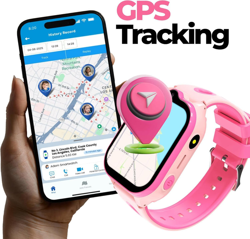 Smart Watch for Kids With GPS Tracker, Video & Audio Call, SOS Alerts, HD Camera, School Mode, Parental Control, Kids Smart Watch With Preinstalled SIM Card, Safe Phone Watch for Boys & Girls (Pink)