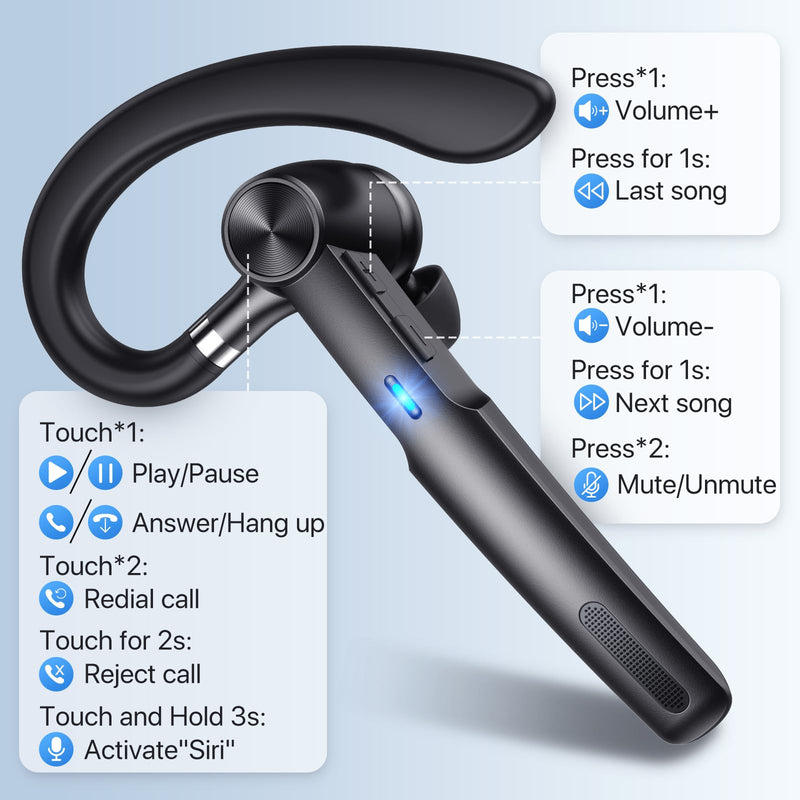 Bluetooth Headset, Wireless Headset with Microphone, V5.2 Bluetooth Earpiece with 400 mAh Display Charging Case 55H Playtime, ENC Noise Cancelling,Hand-Free Headphones for Trucker, Office