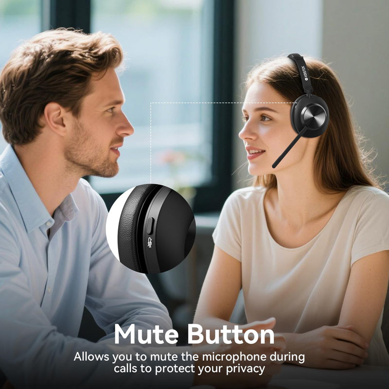 Voistek Wireless Headset with Mic for Work, Bluetooth Computer Headphones(Bluetooth 5.3 + USB Dongle) w/Noise Cancelling Mic & Mute Button for Work,Home Office,Zoom,Teams,Online Meetings (Grey) Gray