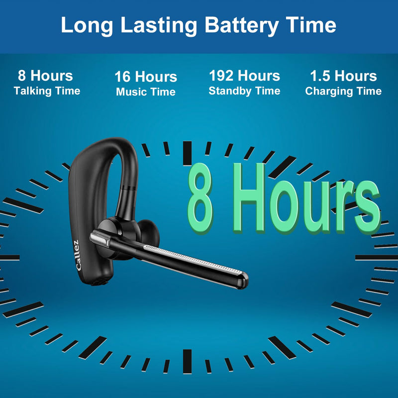 Bluetooth Headset for iPhone Android Cell Phone, Bluetooth Earpiece V5.0 with CVC8.0 Dual Mic Noise Cancelling & Mute/Volume Buttons, Hands-Free Wireless Headset for Trucker Business Office Black